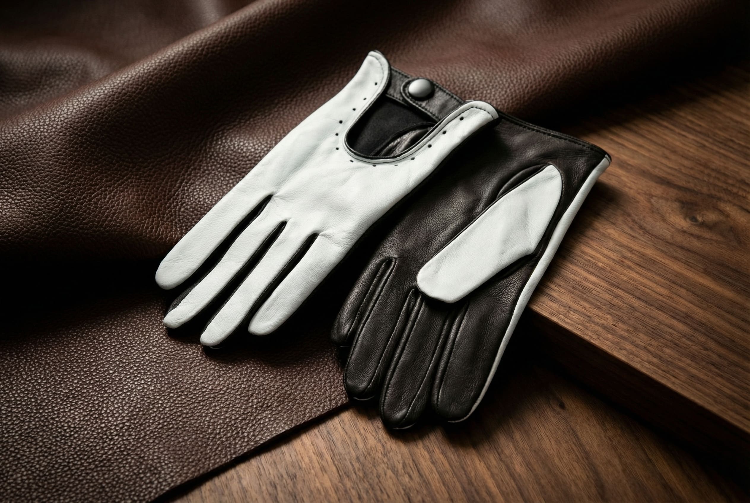 Women's Nappa Driving Leather Gloves – Black and White