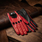 Women’s Lambskin Driving Gloves – Red Top with Back and Palm Detail
