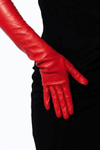 Women’s Opera Long Leather Gloves – Red, Silk Lined, 40–42 cm