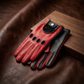 Women’s Lambskin Driving Gloves – Red Top with Back and Palm Detail