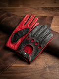 Women’s Driving Gloves – Red Palm & Black Top Side Nappa Leather with Inside Stitching, Handcrafted