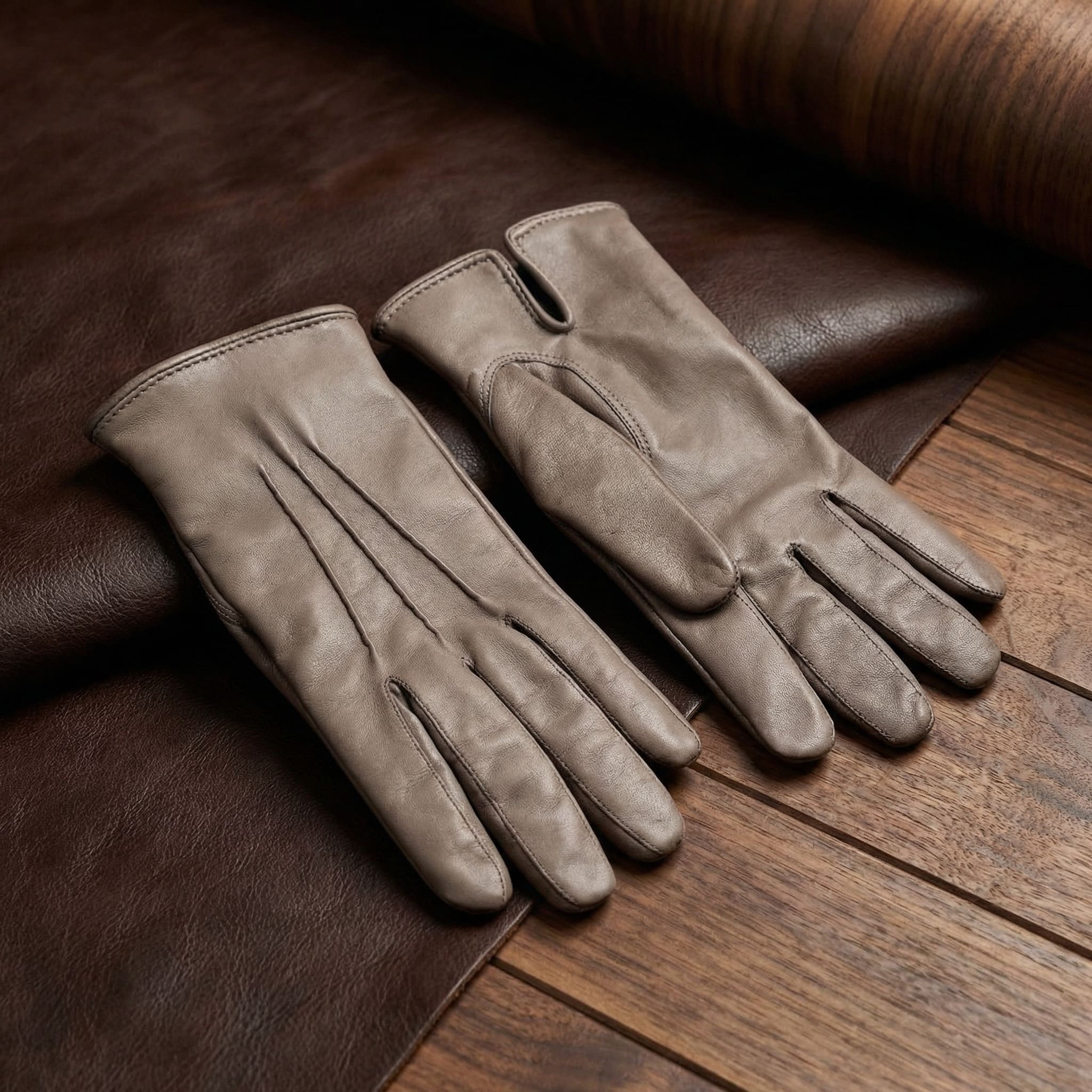 Men’s Black Lambskin Winter Gloves with Dark Gray Cashmere Lining