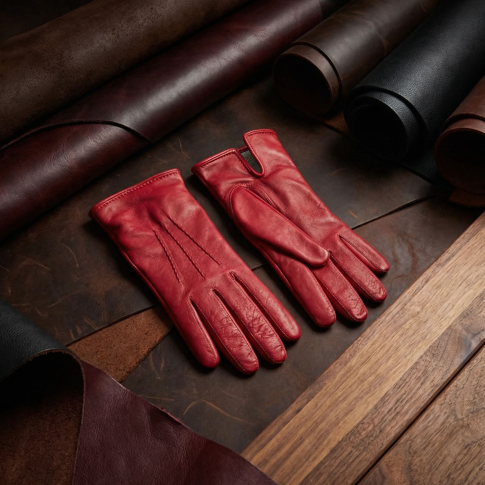 Women’s Red Lambskin Winter Gloves – Cashmere Lined