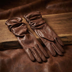 Damen Halbhohe Lammlederhandschuhe – Cognac, mit Seidenfutter