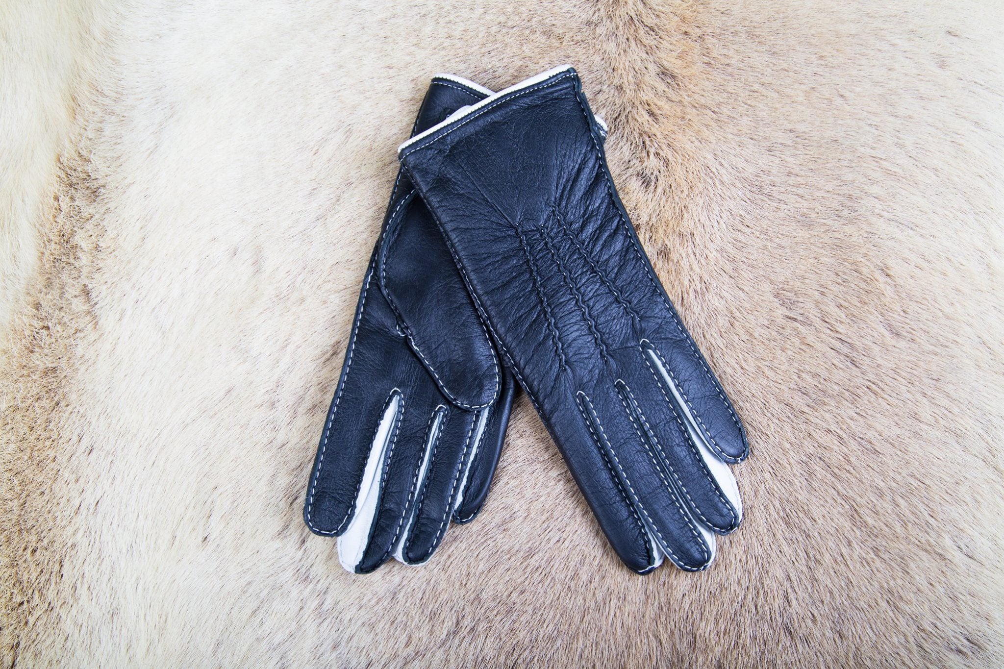 Women's Winter Gloves Black Deerskin White Cashmere Lining