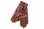 Damen-Fahrhandschuhe aus Nappaleder, dünnes Leder in Kork und Cognac