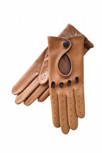 Damen-Fahrhandschuhe aus Nappaleder, dünnes Leder in Kork und Cognac