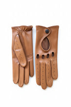 Damen-Fahrhandschuhe aus Nappaleder, dünnes Leder in Kork und Cognac