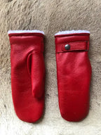 Women's Deerskin Mitten Gloves Wool Lined – White and Red