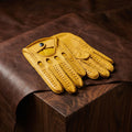 Men’s Driving Leather Gloves – Yellow, Deerskin, Handmade