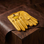 Men’s Driving Leather Gloves – Yellow, Deerskin, Handmade
